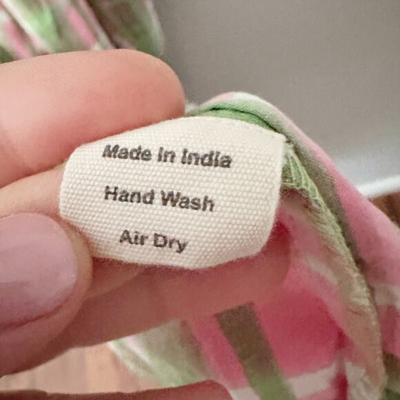 SZ Blockprints Emily Green/Pink Plaid Maxi Wrap Dress women’s size medium - Picture 6 of 11